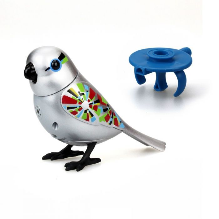 Интерактивная игрушка поющая птичка серебрянная и кольцо-свисток Digibirds 55 мелодий  88410