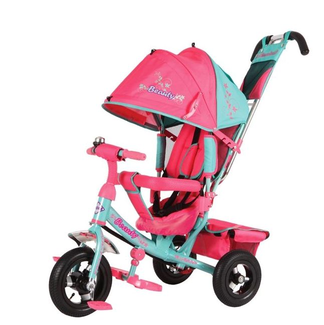 Детский трехколесный велосипед Beauty с надувными колесами BA2MP  бирюзово-розовый