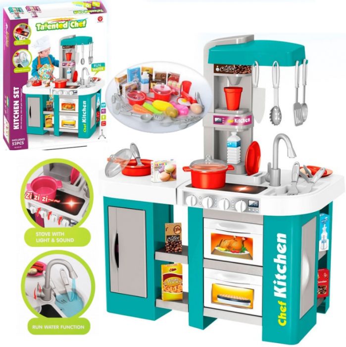 Детская игровая кухня с водой Kitchen Chef, свет и звук 53 предмета, 72 см 922-46 бирюзовая