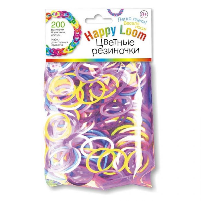 Цветные резиночки Набор для создания браслета Happy loom, 200 резинок 01509