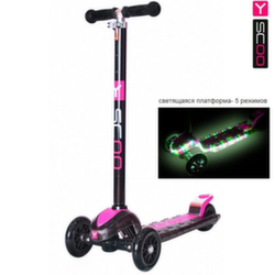 Самокат Y-Scoo Maxi Laser Show black/pink (платформа светится)