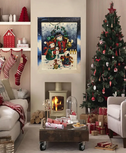 Новогодняя картина для интерьера на холсте в деревянной раме 40х50 см "Семья снеговиков" Е6180-3