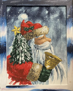 Новогодняя картина для интерьера на холсте в деревянной раме 40х50 см "Дед мороз с елкой" Е6180-2